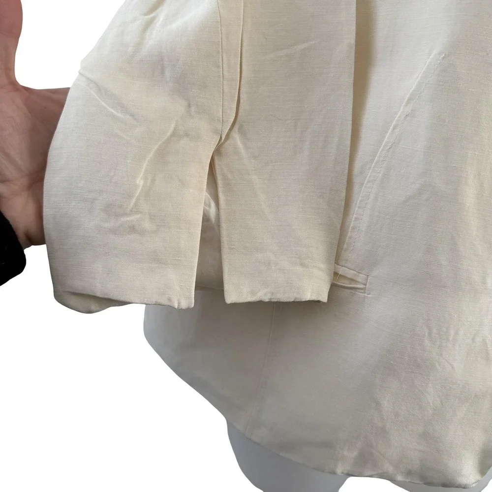 Vintage Max Mara Jacket Womens Large White Linen Silk Cropped Made‎ Italy Blazer